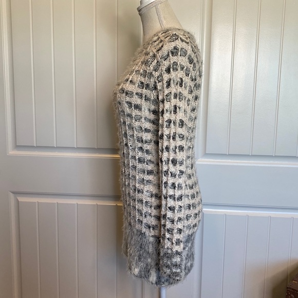 Katsumi White Gray Fuzzy Long Sleeve Knit Sweater - Picture 5 of 11